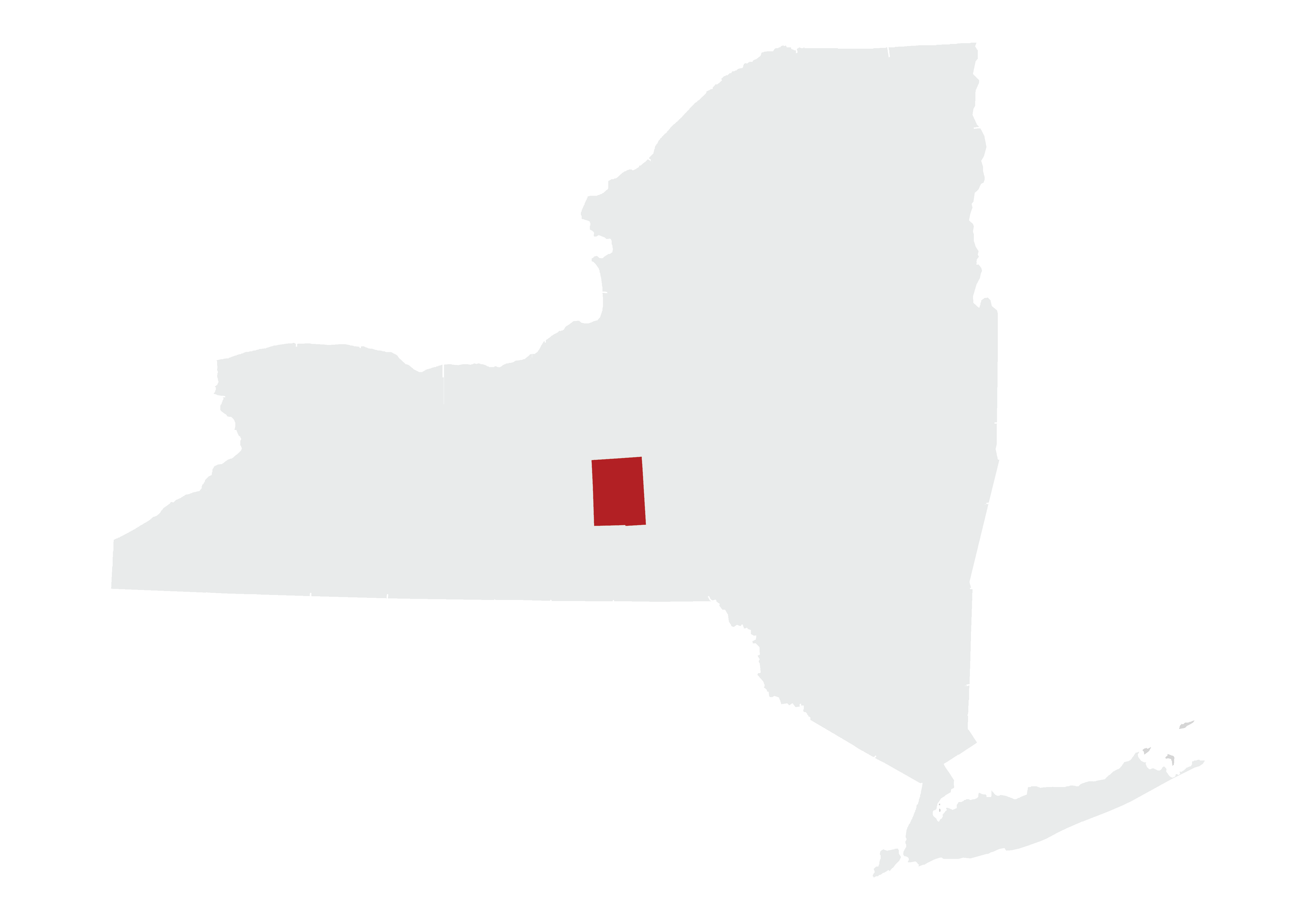 A map of New York State with Cortland County highlighted.