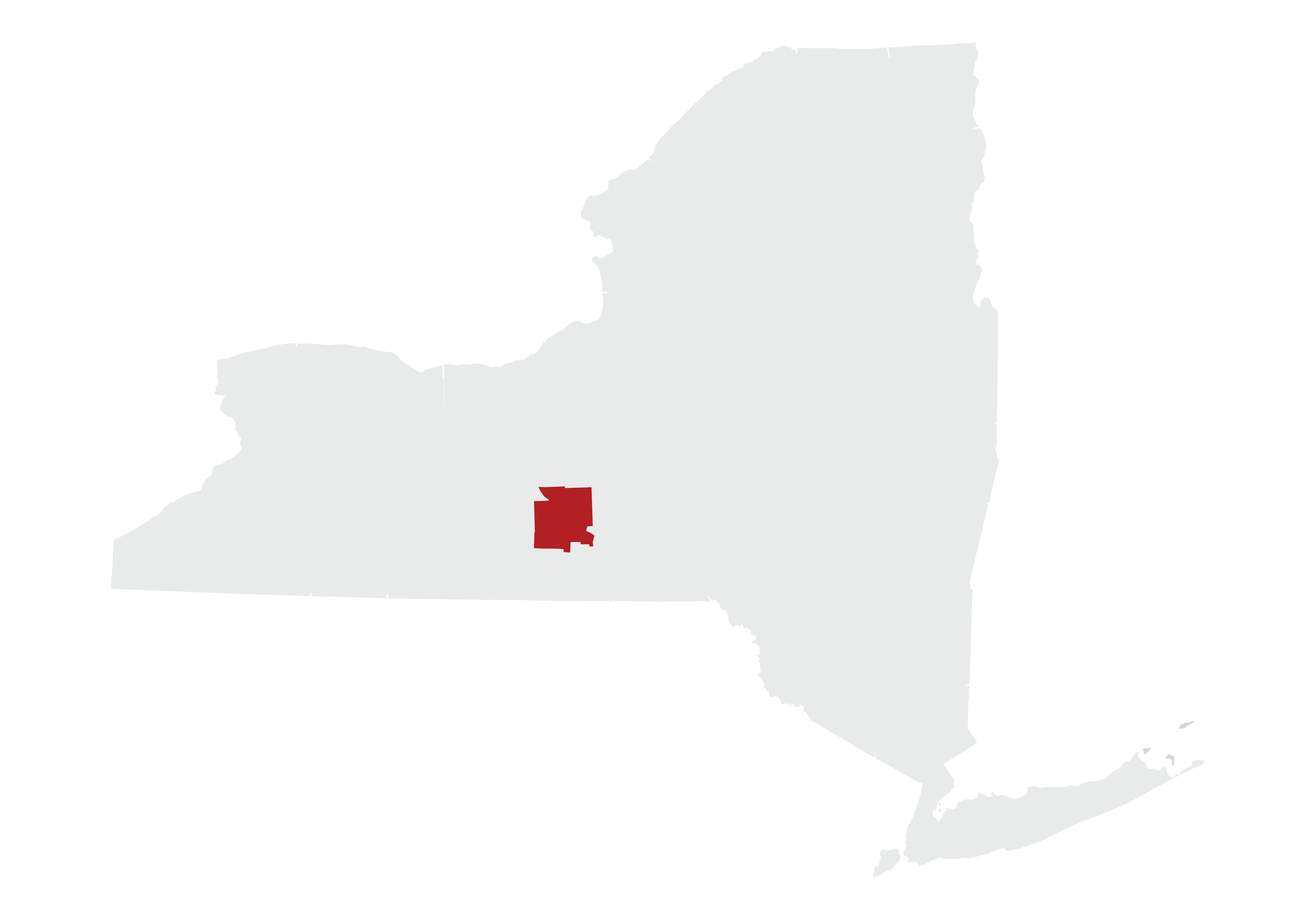 A map of New York State with Tompkins County highlighted.