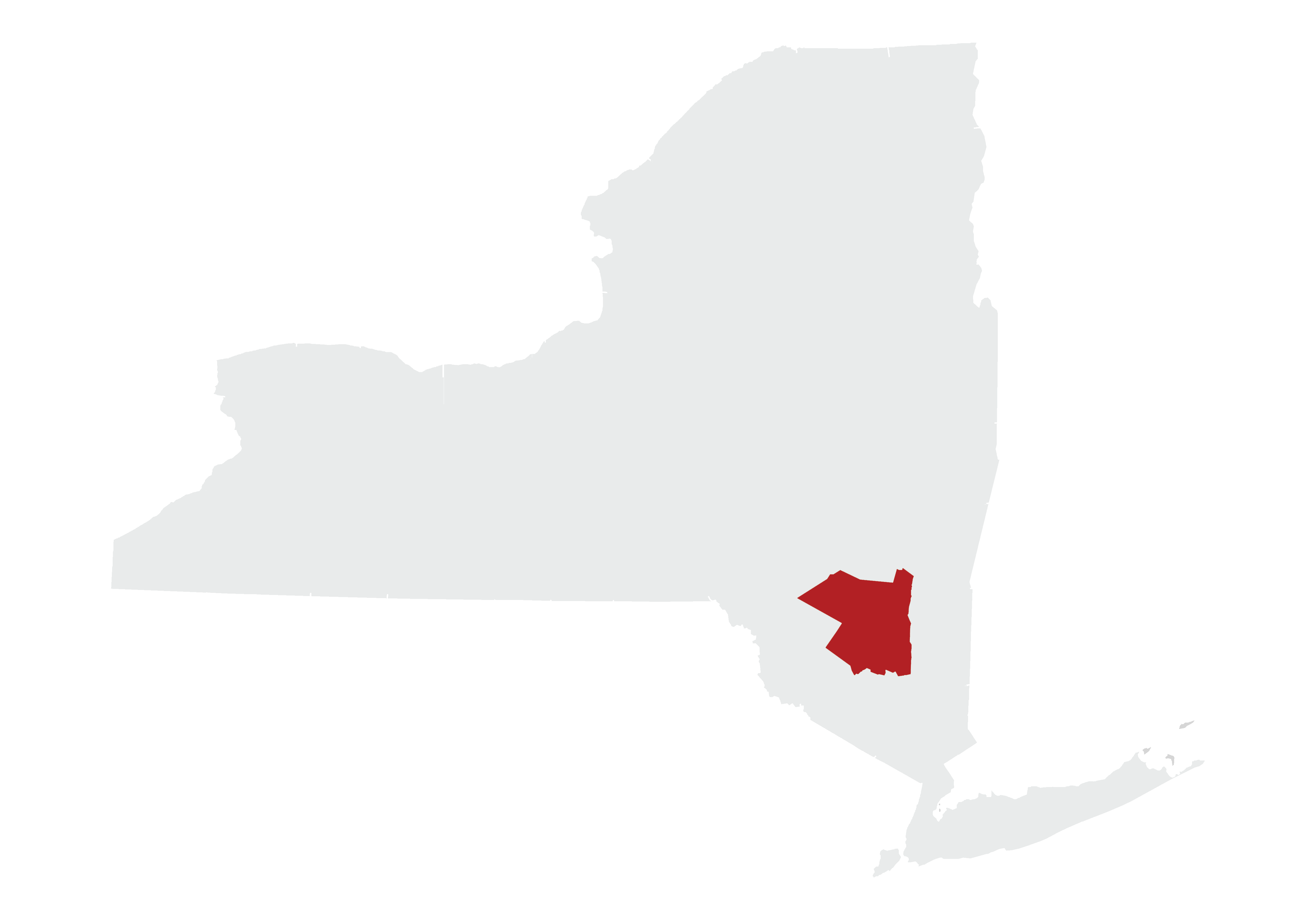 a map of New York State with Ulster County highlighted in red.