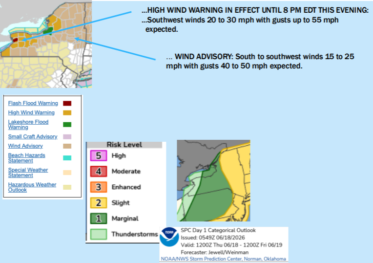 Maps of New York with high wind warnings