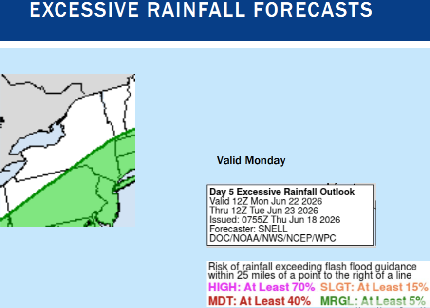 Excessive Rainfall Forecasts for New York.