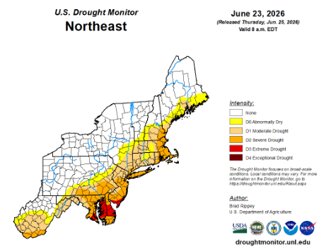 Map of New York for drought monitor for June 23.