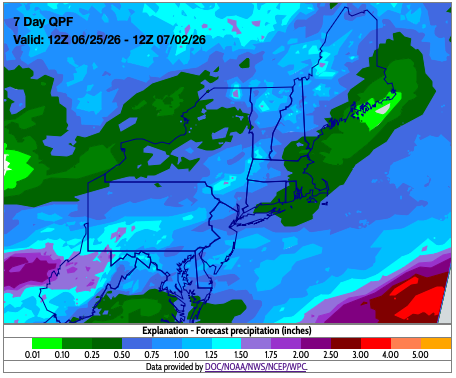 Map of New York for 7-Day Precipitation Amounts