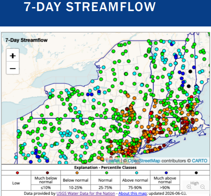 Map of the northeast 7-Day Streamflow