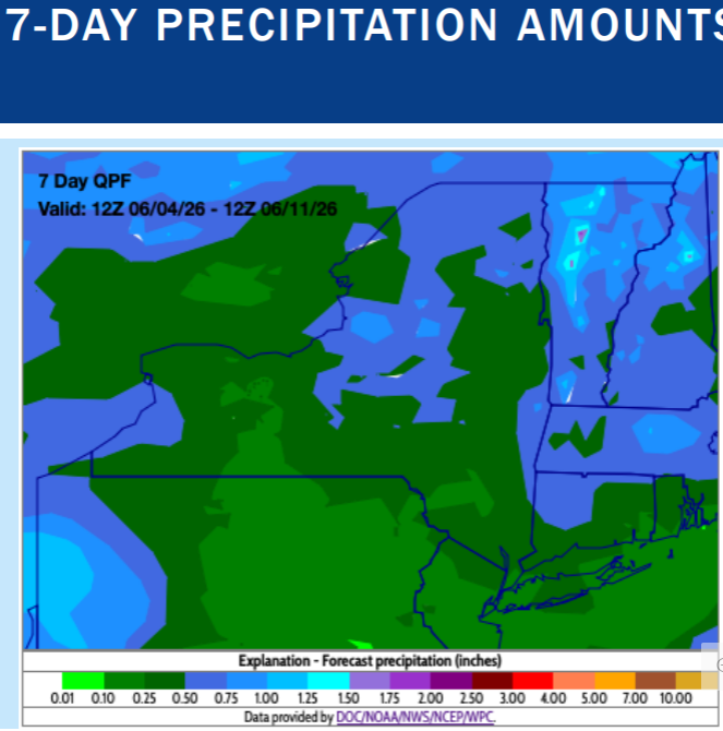 Map of New York for 7-Day Precipitation Amounts