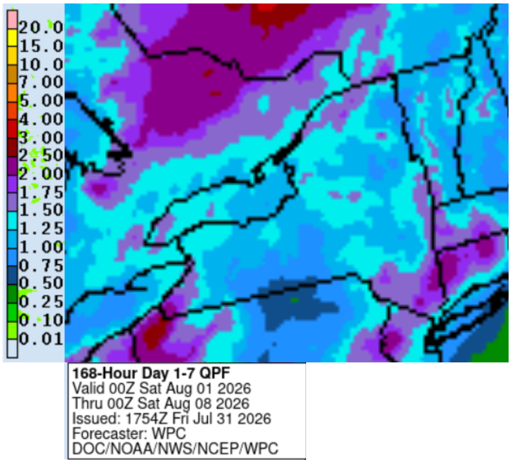 Map of New York for 7-Day Precipitation Amounts