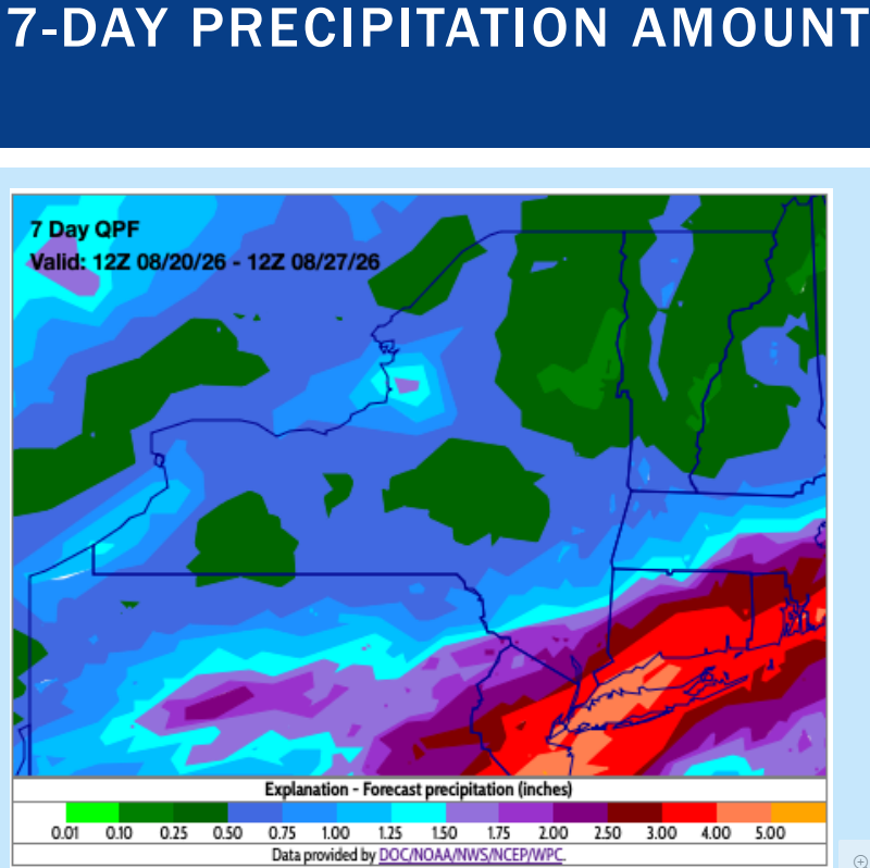 Map of New York for 7-Day Precipitation Amounts