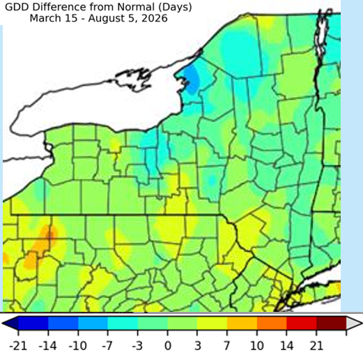 Map of New York for GGD Difference from Normal (Days).