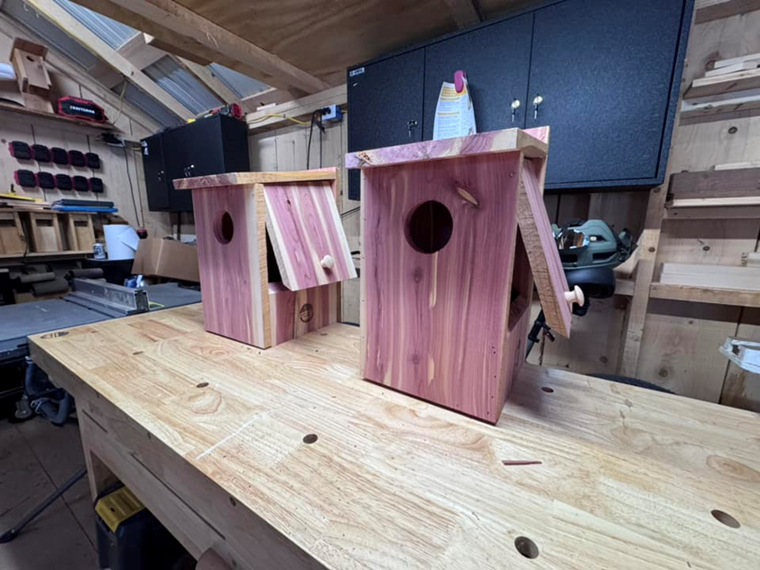 Examples of cavity nesting bird houses made by Dan Rosentreter. Photo by Dan Rosentreter.