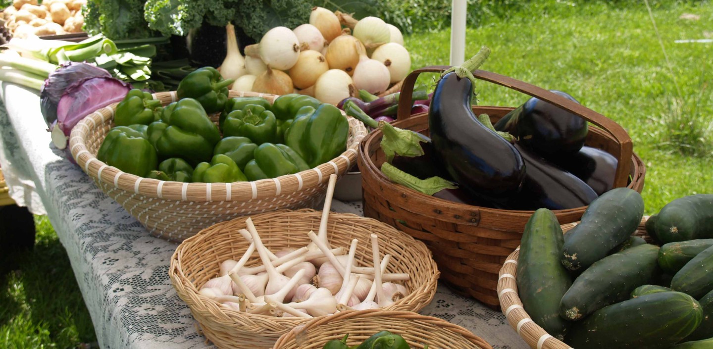 Vegetables in baskets on a table