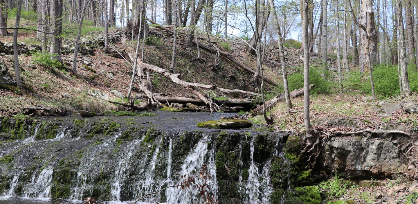 A photo of a small waterfall in early spring in Olivebridge, NY