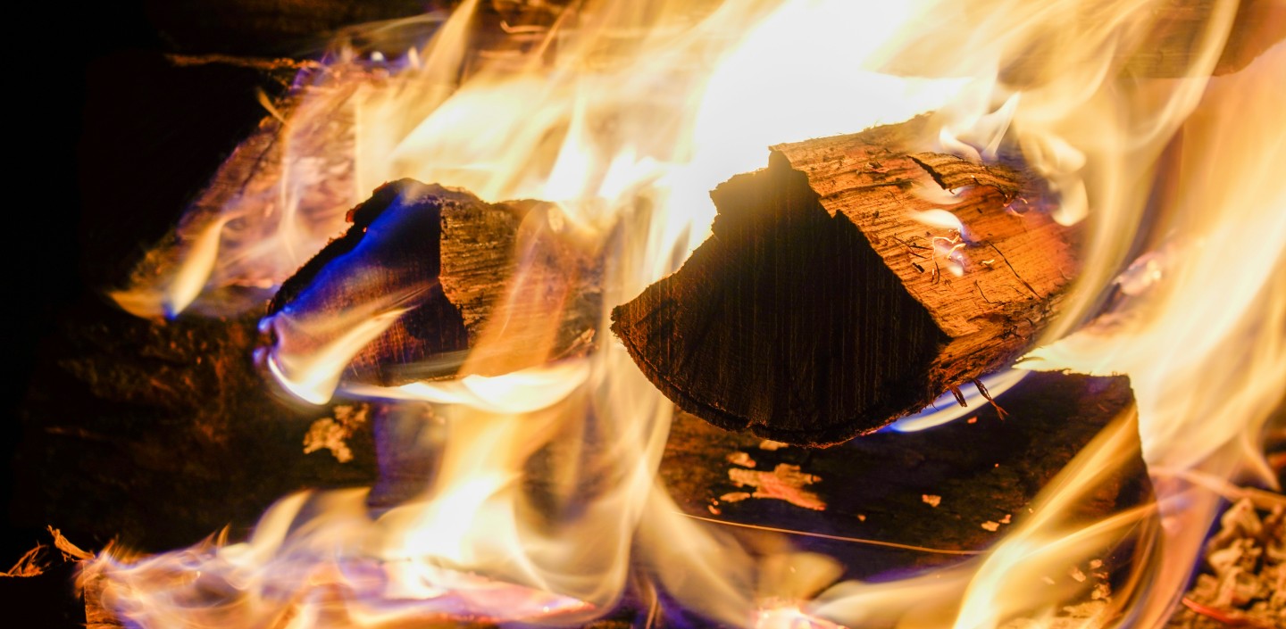 Burning wood.