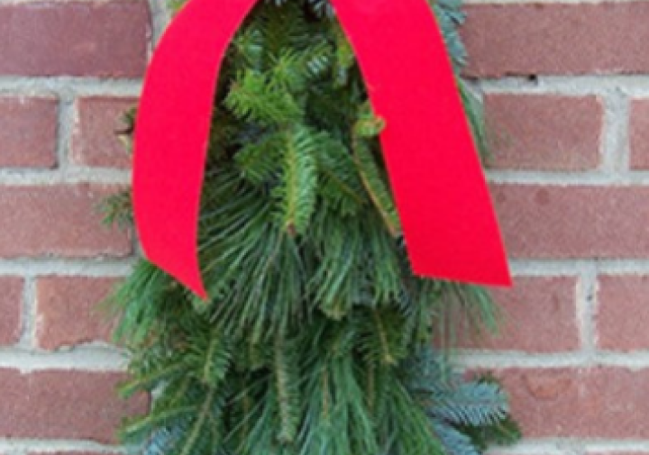 swag made of evergreens with red bow
