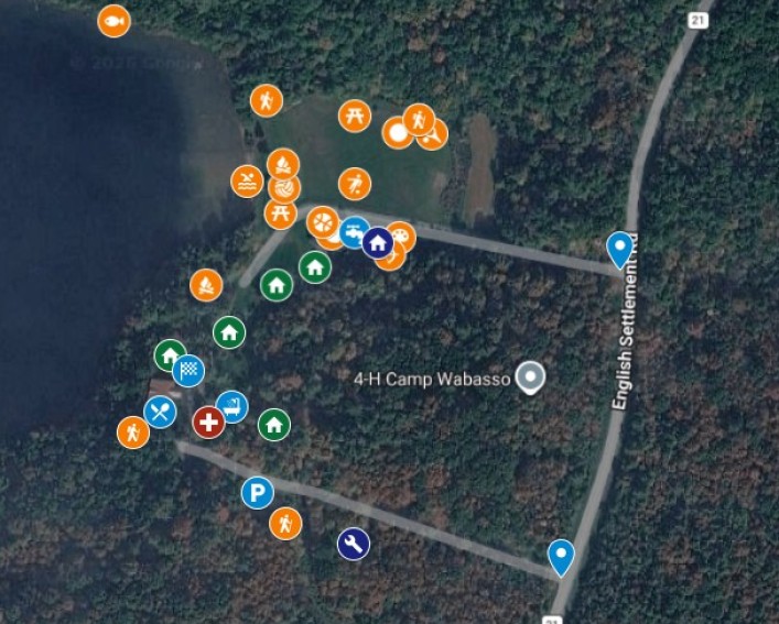 A map of 4-H Camp Wabasso in Jefferson County.