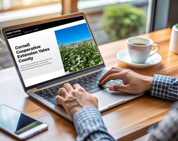 Hands typing on laptop with blank screen