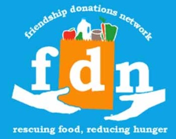 Friendship Donations Network logo with hands holding a grocery bag.