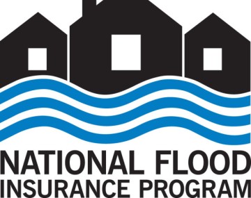 The National Flood Insurance Plan logo which depicts 3 homes with waves resembling water underneath them.