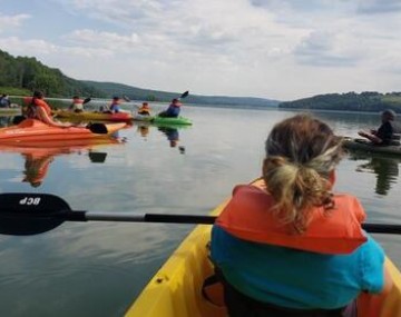 A group of people kayaking