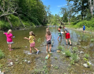Children playing in a creek